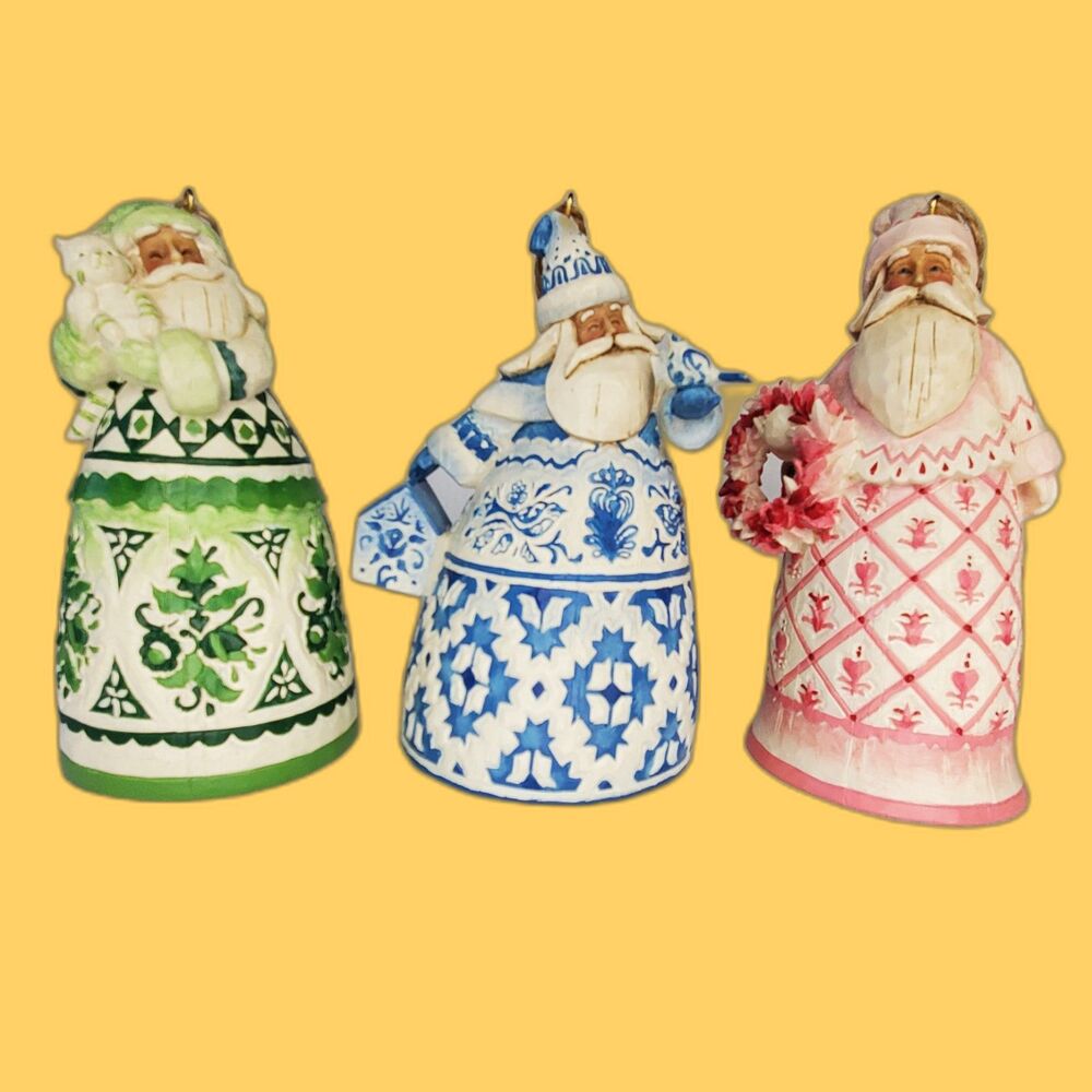 Jim Shore Heartwood Creek Santa Toile Quilted Bell Christmas Ornament Collection